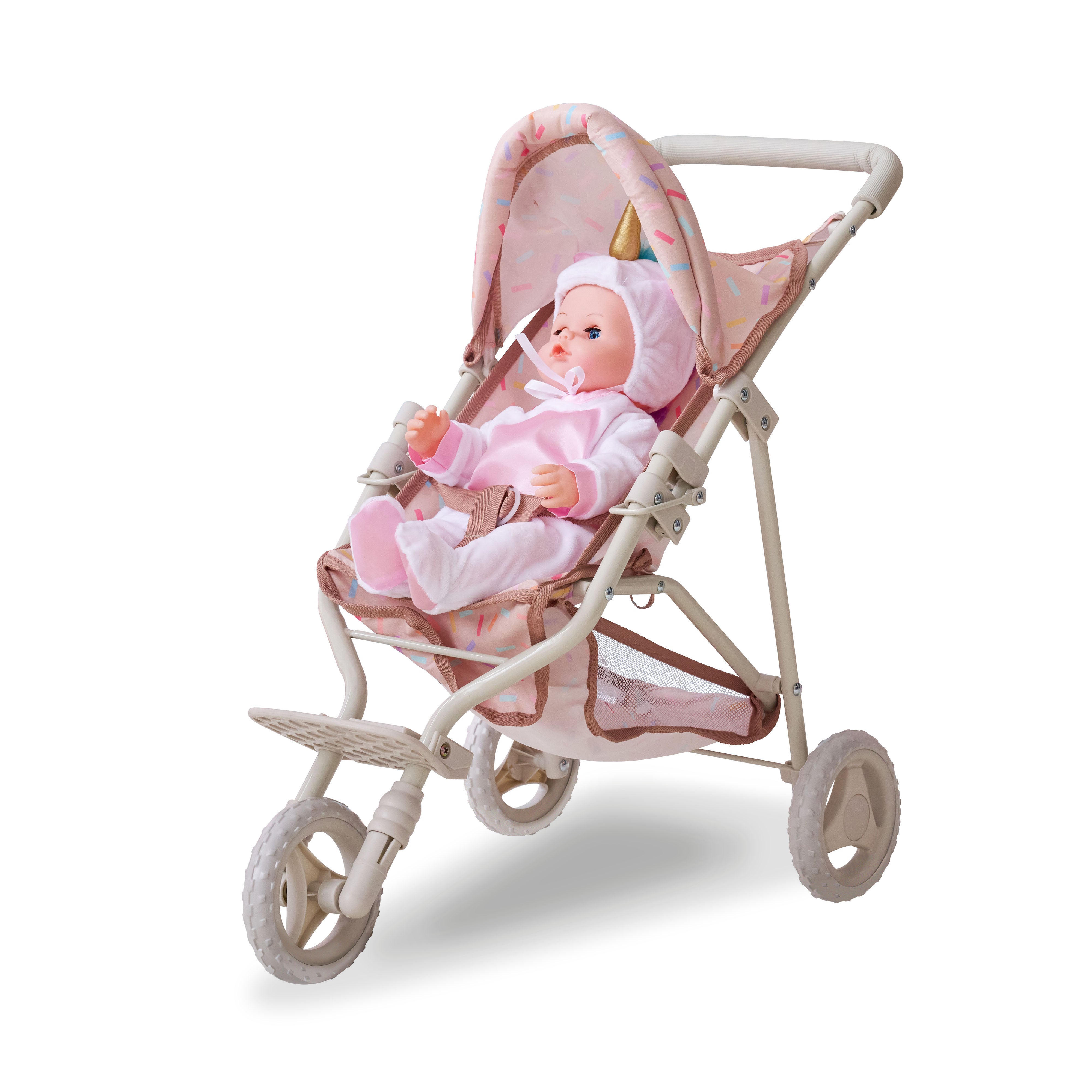 Jogging Doll Stroller in Beige with Adjustable Canopy | Teamson Kids – EU