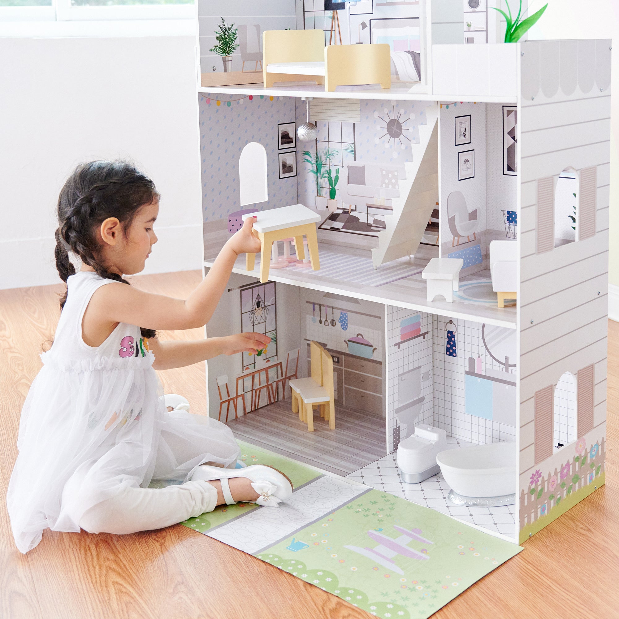 Teamson Kids Olivia's Little World Giant Doll House avec mobilier et Accessoires, Maison de poupées en Bois, Jeu de poupées pour Enfants de 3 étages Set pour des poupées de 12 Pouces Teamson Kids Olivia's Little World Giant Doll House avec mobilier et Accessoires, Maison de poupées en Bois, Jeu de poupées pour Enfants de 3 étages Set pour des poupées de 12 Pouces