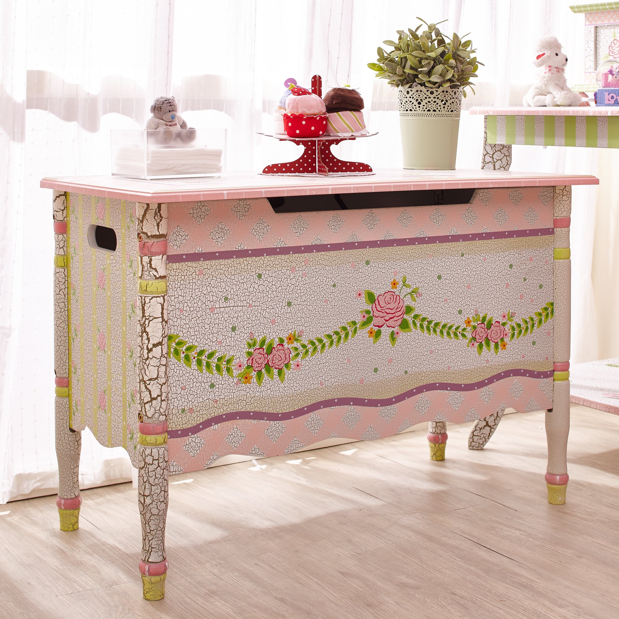 Fantasy Fields Crackled Rose Children's Wooden Toy Box Chest, Kids Sto EU - Teamson Fantasy Fields Crackled Rose Children's Wooden Toy Box Chest, Kids Sto EU - Teamson