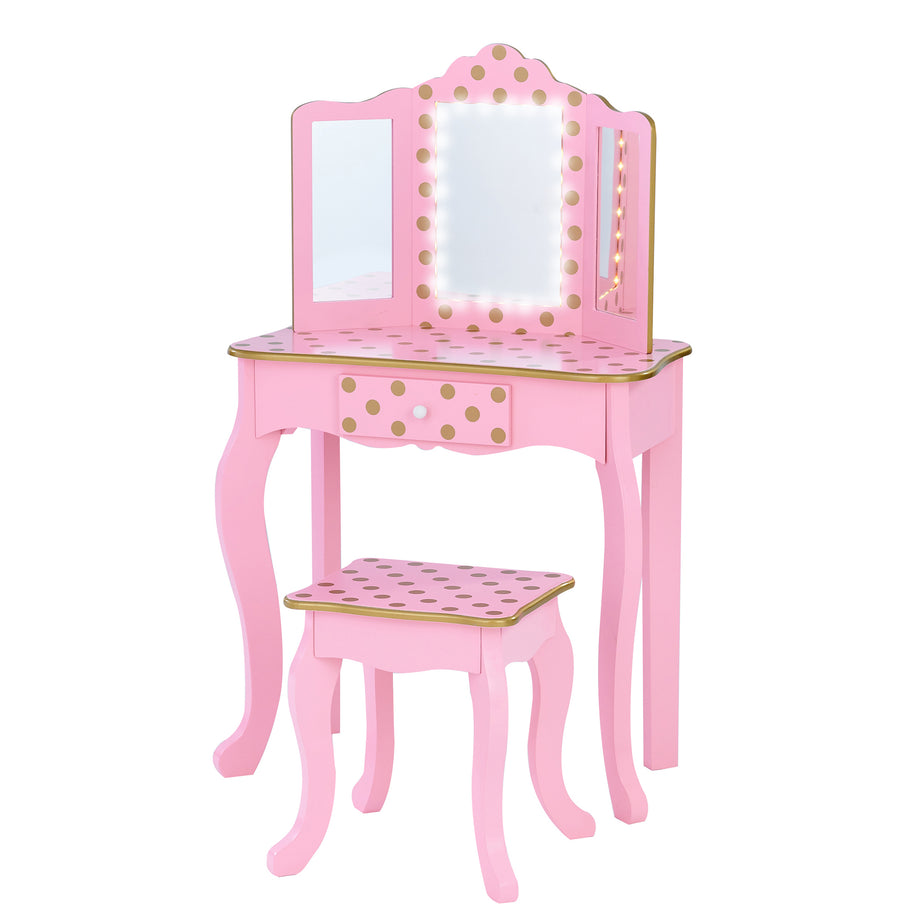 Pink vanity best sale table and stool