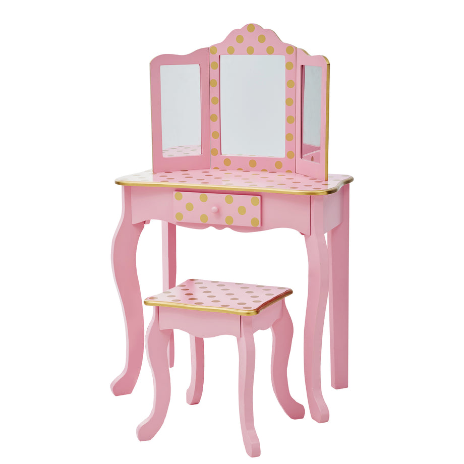 Teamson Kids Gisele 2-pc. Fashion Polka Dot Prints Wooden Vanity Set, Pink/ Gold – EU