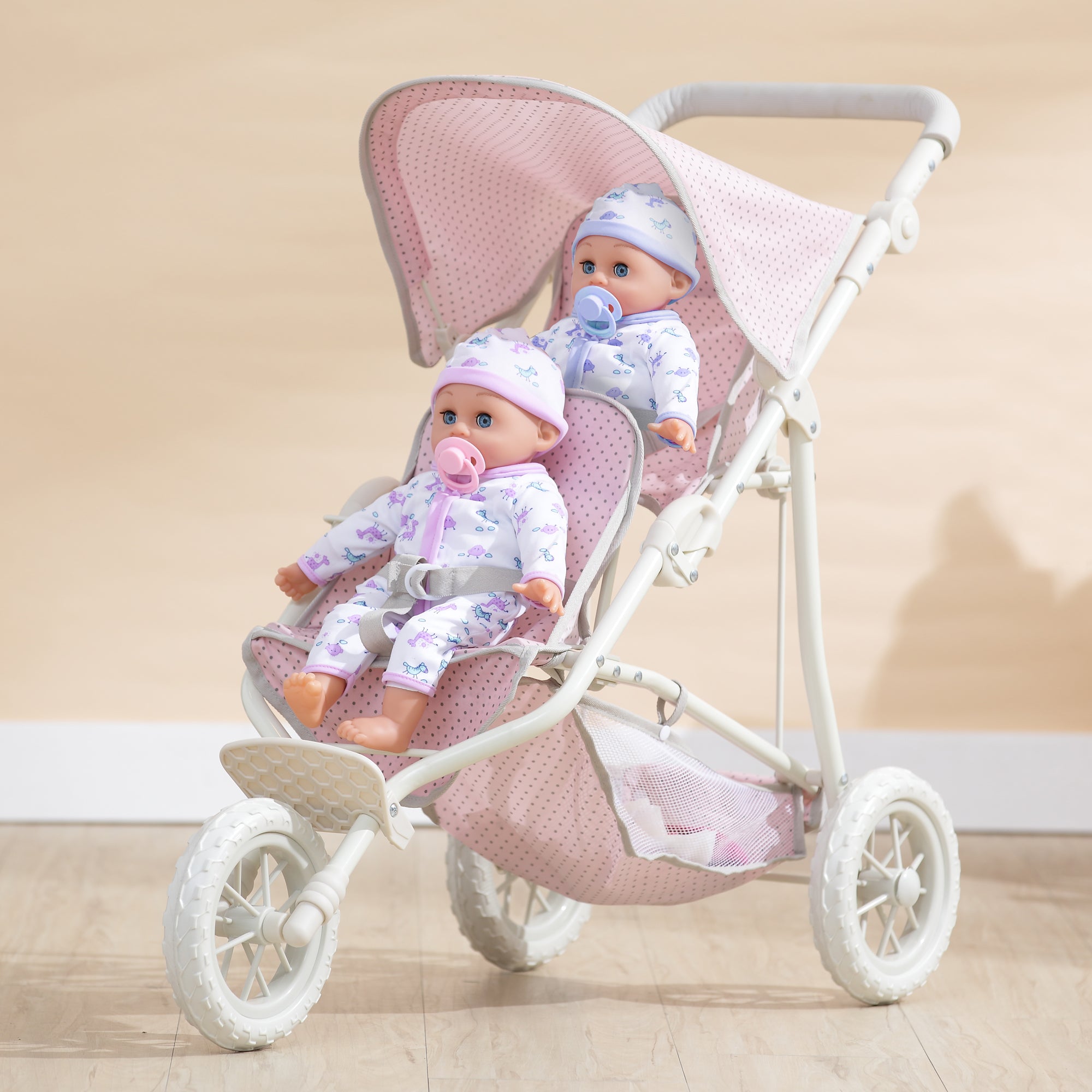 tiny world double stroller Olivia's Little World Double Jogging-Style Pram for Baby Dolls, Pink/Grey – EU