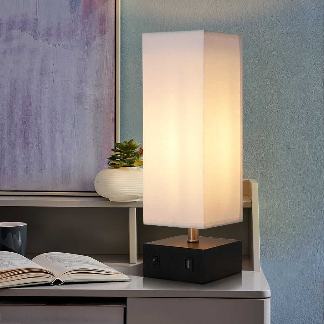 Teamson Home Colette Table Lamp with Built-In USB Port, Standing Light &  White Square Shade